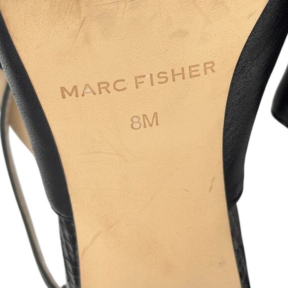 Marc Fisher Black Pointed Toe Heels Strappy Zip Back Stiletto Snake Embossed 8M - Picture 6 of 16